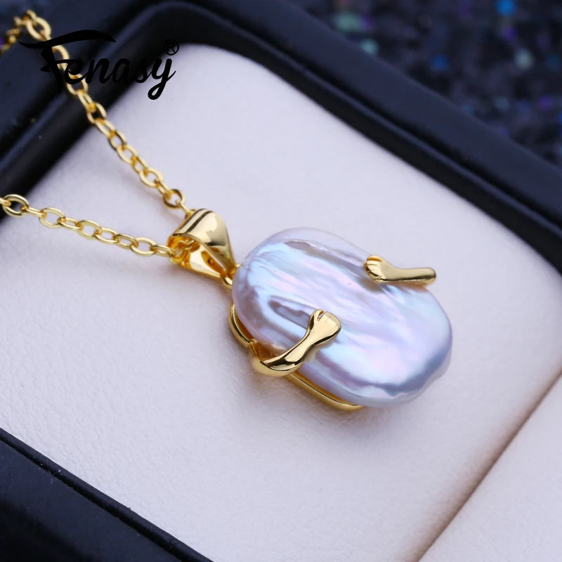 Baroque Pearl Pendant Necklace for Women - Flower Pendant Jewelry Gift