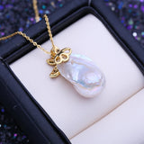 Big Baroque Pearl Pendant Necklace Flower Wedding Jewelry