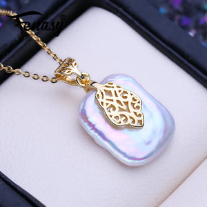 Baroque Pearl Flower Pendant Necklace for Women - Freshwater Birthday