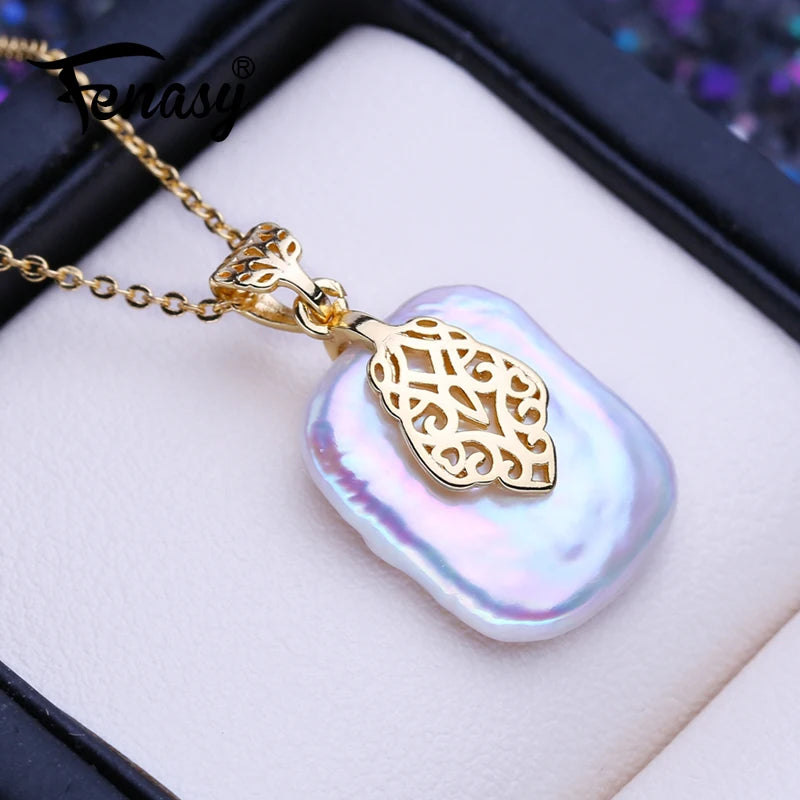 Baroque Pearl Flower Pendant Necklace for Women - Freshwater Birthday