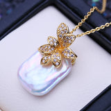 Baroque Pearl Pendant Necklace Flower Pendant Gift