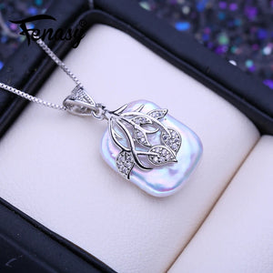 Baroque Pearl Pendant Necklace Silver Flower Birthday Gift