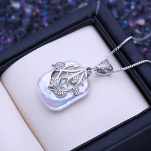 Baroque Pearl Pendant Necklace Silver Flower Birthday Gift