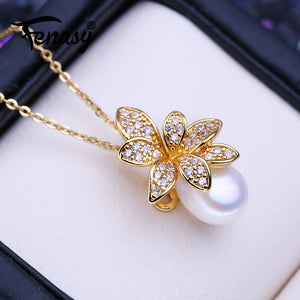 Freshwater Big Rice Pearl Pendant Necklace Flower Birthday Gift