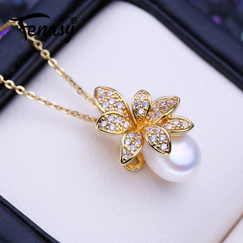 Freshwater Big Rice Pearl Pendant Necklace Flower Birthday Gift