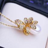 Freshwater Big Rice Pearl Pendant Necklace Flower Birthday Gift
