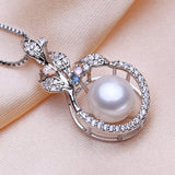 Freshwater Pearl Necklace 925 Sterling Silver Flower Pendant Chain Choker