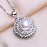 Freshwater Pearl Necklace 925 Sterling Silver Flower Pendant Chain Choker
