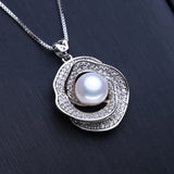 Freshwater Pearl Necklace 925 Sterling Silver Flower Pendant Chain Choker