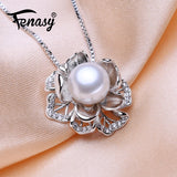 Freshwater Pearl Necklace 925 Sterling Silver Flower Pendant Chain Choker