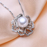 Freshwater Pearl Necklace 925 Sterling Silver Flower Pendant Chain Choker