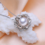 Freshwater Pearl Necklace 925 Sterling Silver Flower Pendant Chain Choker