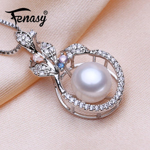 Freshwater Pearl Necklace Pink Gems Flower Pendant