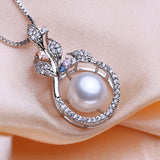 Freshwater Pearl Necklace Pink Gems Flower Pendant