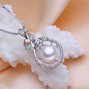 Freshwater Pearl Necklace Pink Gems Flower Pendant