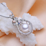 Freshwater Pearl Necklace Pink Gems Flower Pendant