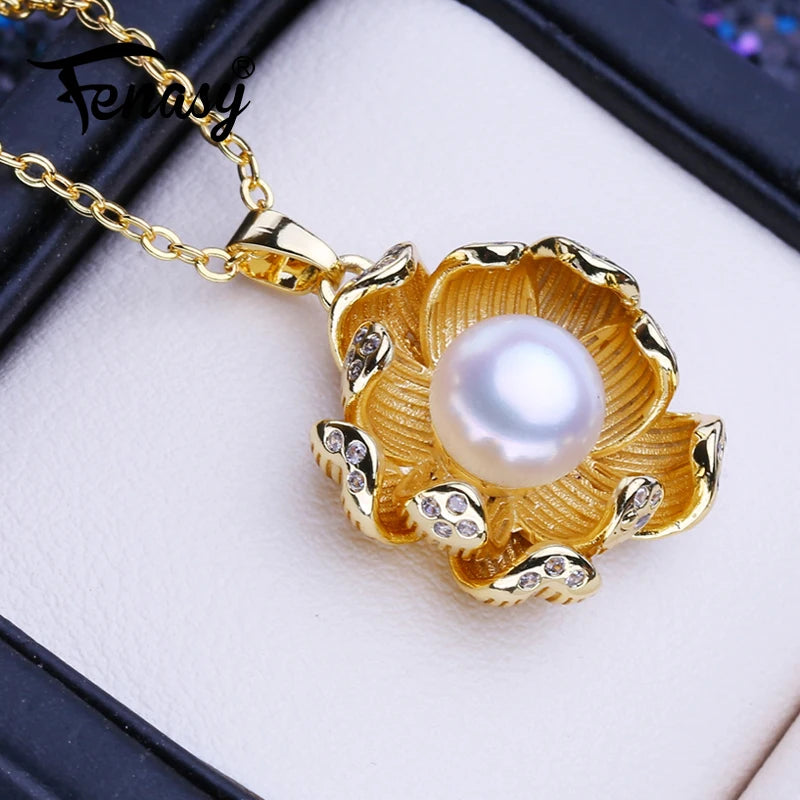Freshwater Pearl Necklace Flower Pendant Party Jewelry Gift