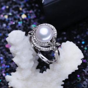 Freshwater Pearl Ring 925 Sterling Silver Bohemian Flower Jewelry