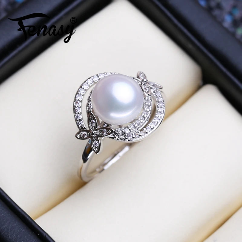 Freshwater Pearl Ring 925 Sterling Silver Bohemian Flower Jewelry