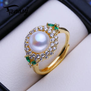 Bohemian Freshwater Pearl Emerald Ring for Women