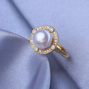 Freshwater Pearl Adjustable Emerald Ring Female Party Jewelry