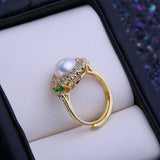 Bohemian Freshwater Pearl Emerald Ring for Women