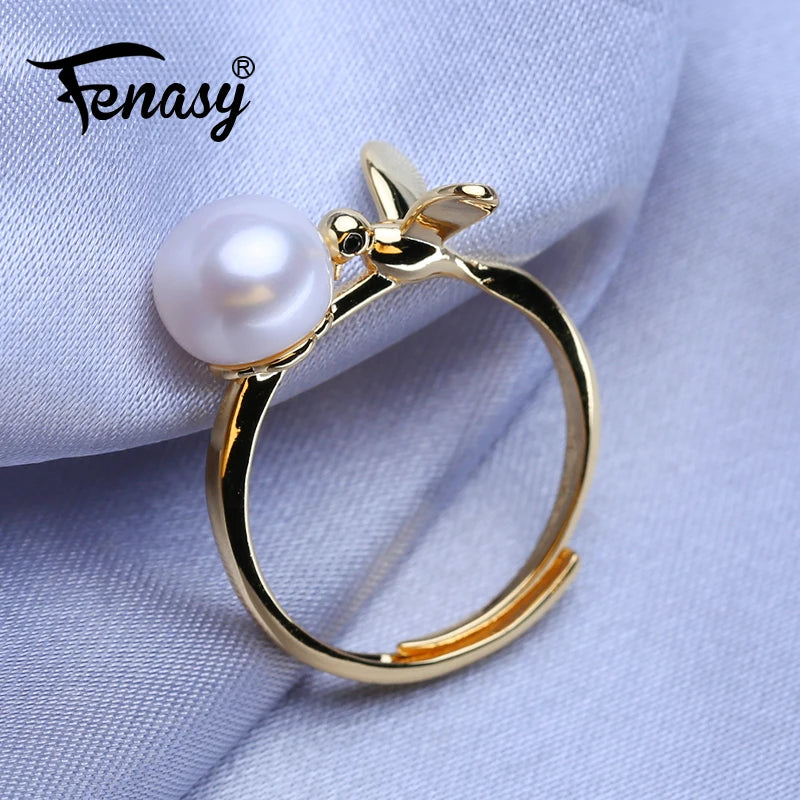 Freshwater Pearl Rings For Women Bohemian Adjustable Emerald Ring