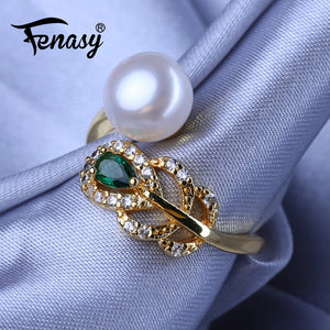 Bohemian Adjustable Emerald Ring Freshwater Pearl Women Jewelry