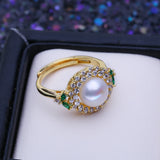 Bohemian Freshwater Pearl Emerald Ring for Women