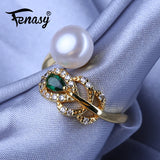 Bohemian Adjustable Emerald Ring Freshwater Pearl Women Jewelry