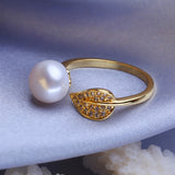 Natural Freshwater Pearl Rings Bohemian Leaf Ring Female Wedding Jewelry