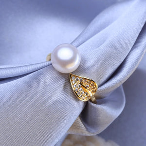 Natural Freshwater Pearl Rings Bohemian Leaf Ring Female Wedding Jewelry