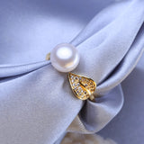 Natural Freshwater Pearl Rings Bohemian Leaf Ring Female Wedding Jewelry