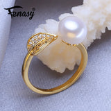 Natural Freshwater Pearl Rings Bohemian Leaf Ring Female Wedding Jewelry