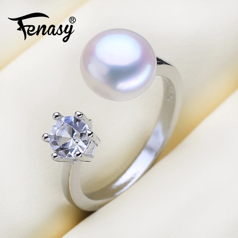 Freshwater Pearl Rings For Women Silver Crown CZ Party Ring