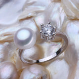 Freshwater Pearl Rings For Women Silver Crown CZ Party Ring