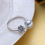 Freshwater Pearl Rings For Women Silver Crown CZ Party Ring