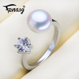 Freshwater Pearl Rings For Women Silver Crown CZ Party Ring