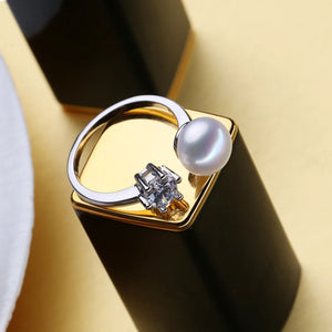 Freshwater Pearl Rings For Women Silver Crown CZ Party Ring