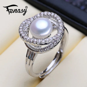 Freshwater Pearl Ring Silver Flower Female Fine Jewelry