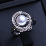 Freshwater Pearl Ring Silver Flower Female Fine Jewelry