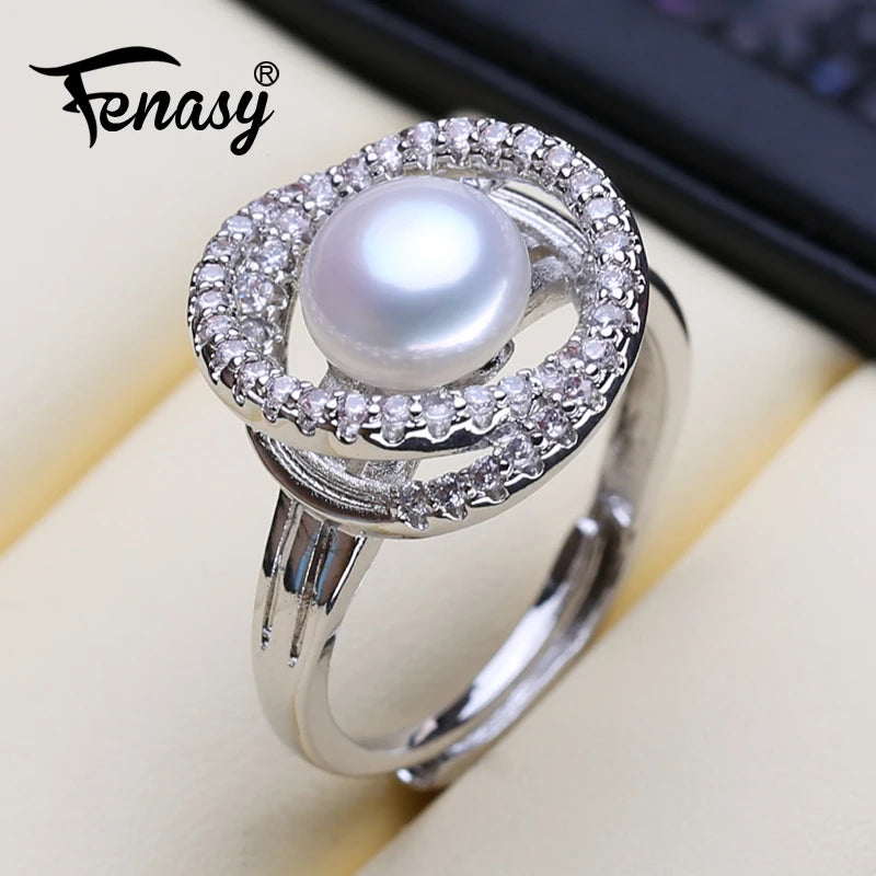 Freshwater Pearl Ring Silver Flower Female Fine Jewelry