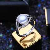 Freshwater Pearl Zircon Party Silver Adjustable Rings Women