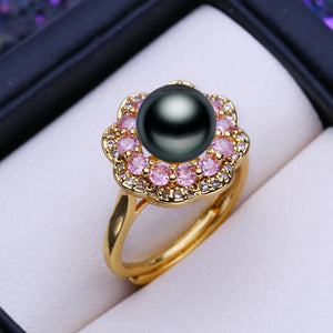 Natural Freshwater Pearl Zircon Adjustable Women's Ring Fine Bridal Jewelry