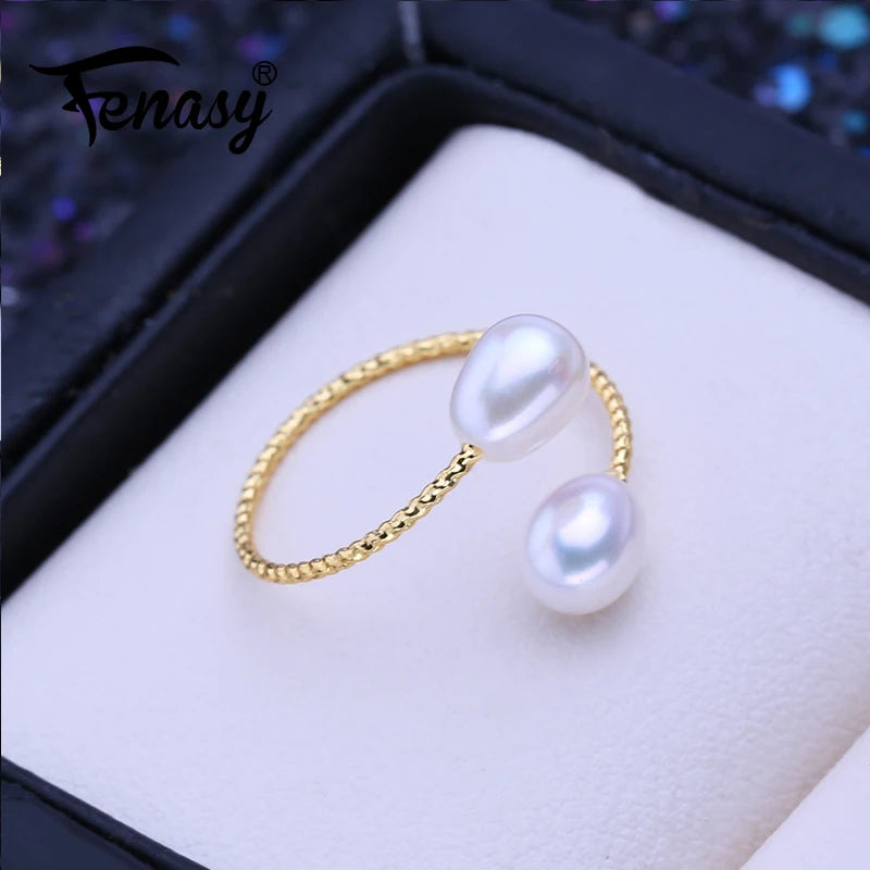 Freshwater Double Pearl Rings For Women Birthday Gift