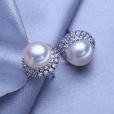 Freshwater Pearl Geometric Silver Stud Earrings Wedding Jewelry