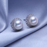 Freshwater Pearl Geometric Silver Stud Earrings Wedding Jewelry