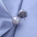 Freshwater Pearl Geometric Silver Stud Earrings Wedding Jewelry