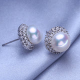 Freshwater Pearl Geometric Silver Stud Earrings Wedding Jewelry