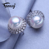 Freshwater Pearl Geometric Silver Stud Earrings Wedding Jewelry